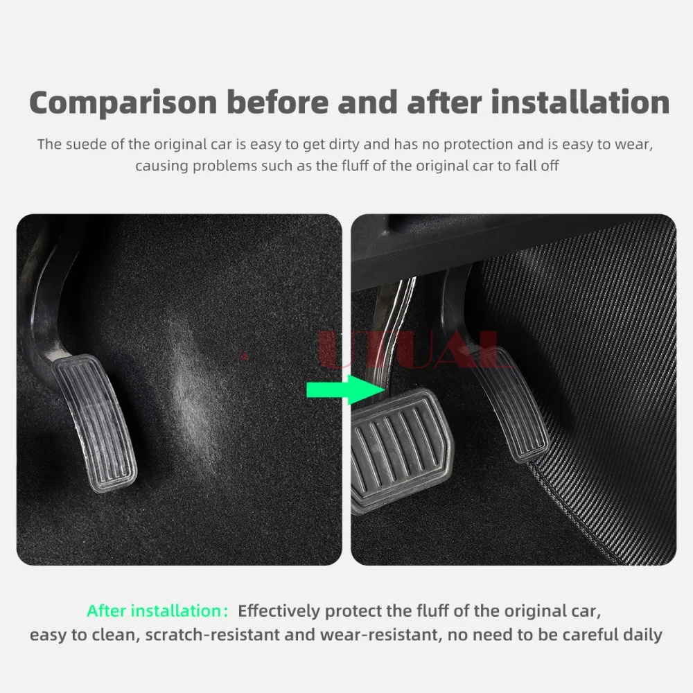 For Tesla Model 3 Model Y Car Central Control Side Defense Kick Pad Protective Foot Pad Decoration Trim Interior Accessories