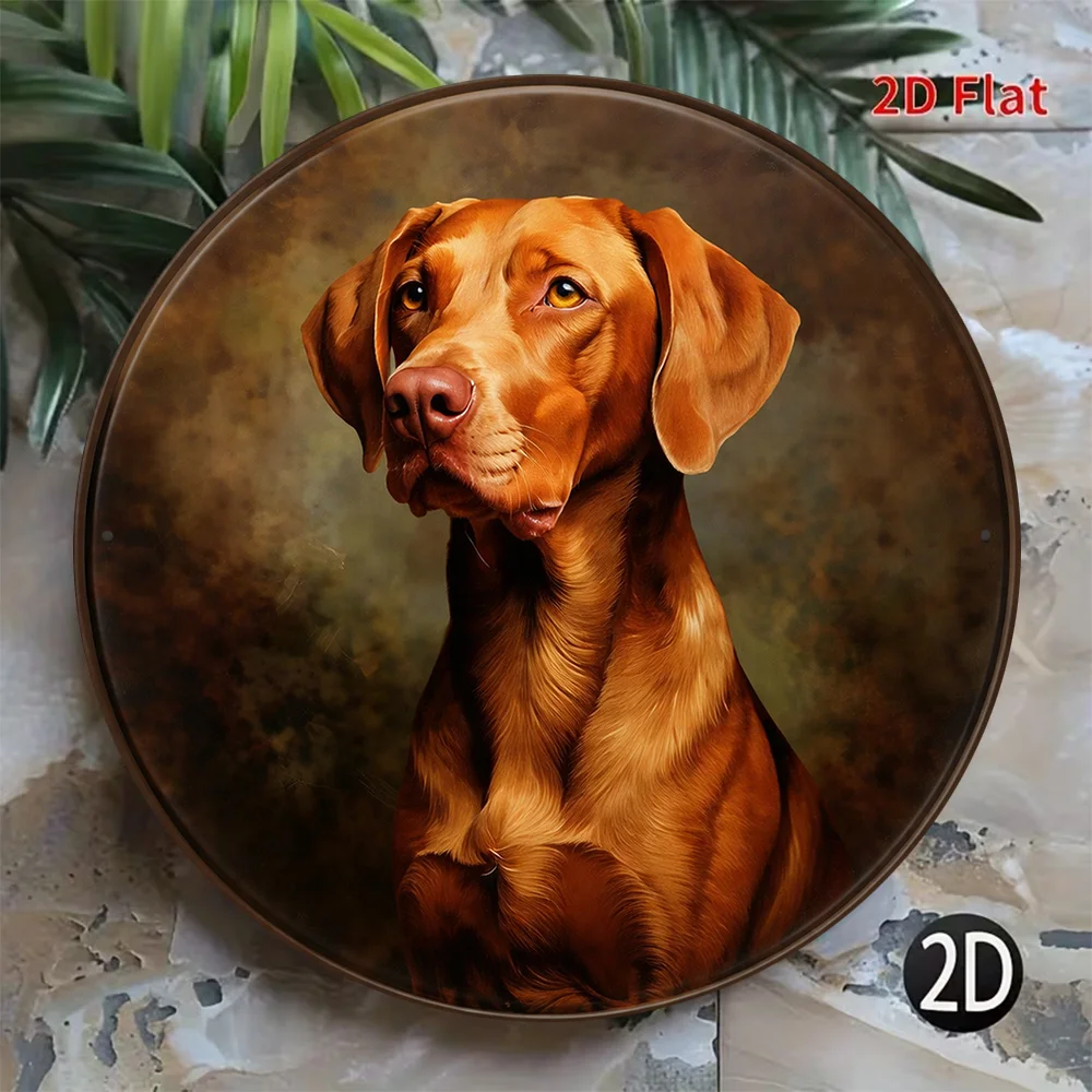 2D Flat - 【2D Flat】 2D Flat Print 1pc Metal Iron Sign 1pc 8 * 8In / 20X20Cm 2D Flat Round Sign, Vintage Plaque about Vizsla, Hun