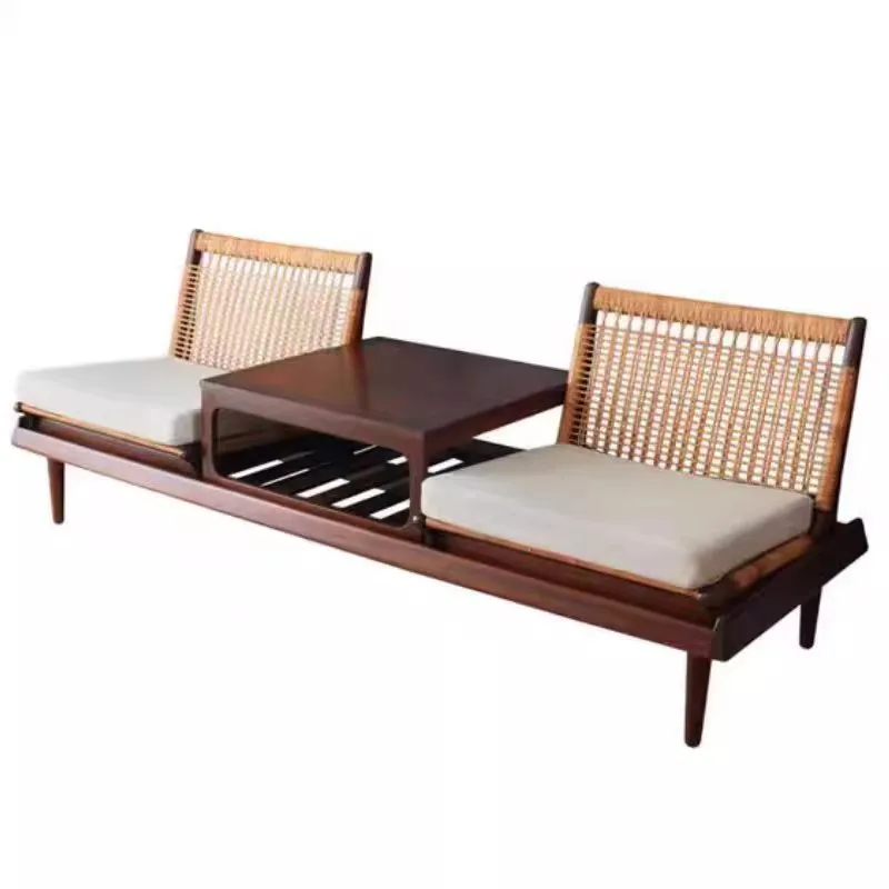 

Medieval rattan solid wood sofa bench designer hotel club sales office