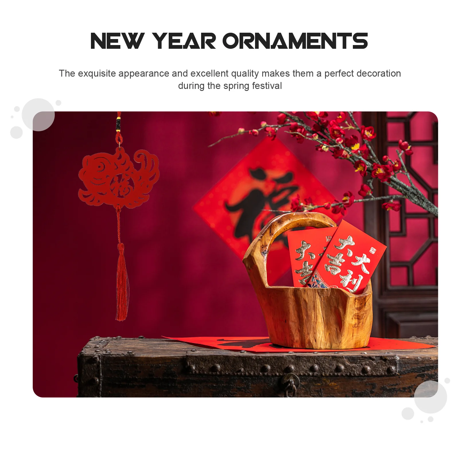 

4pcs Wooden New Year Pendant Chinese Style Hanging Decor Spring Festival Ornament Home Decoration Indoor Scene Pendant Festive