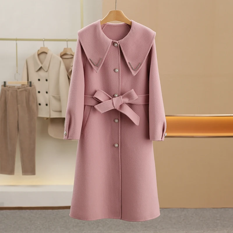 

Пальто XKing двустороннее шерстяное: новая зимняя коллекция, женская мода, уличный стиль, длинный рукав, средняя длина, полиэстер B...