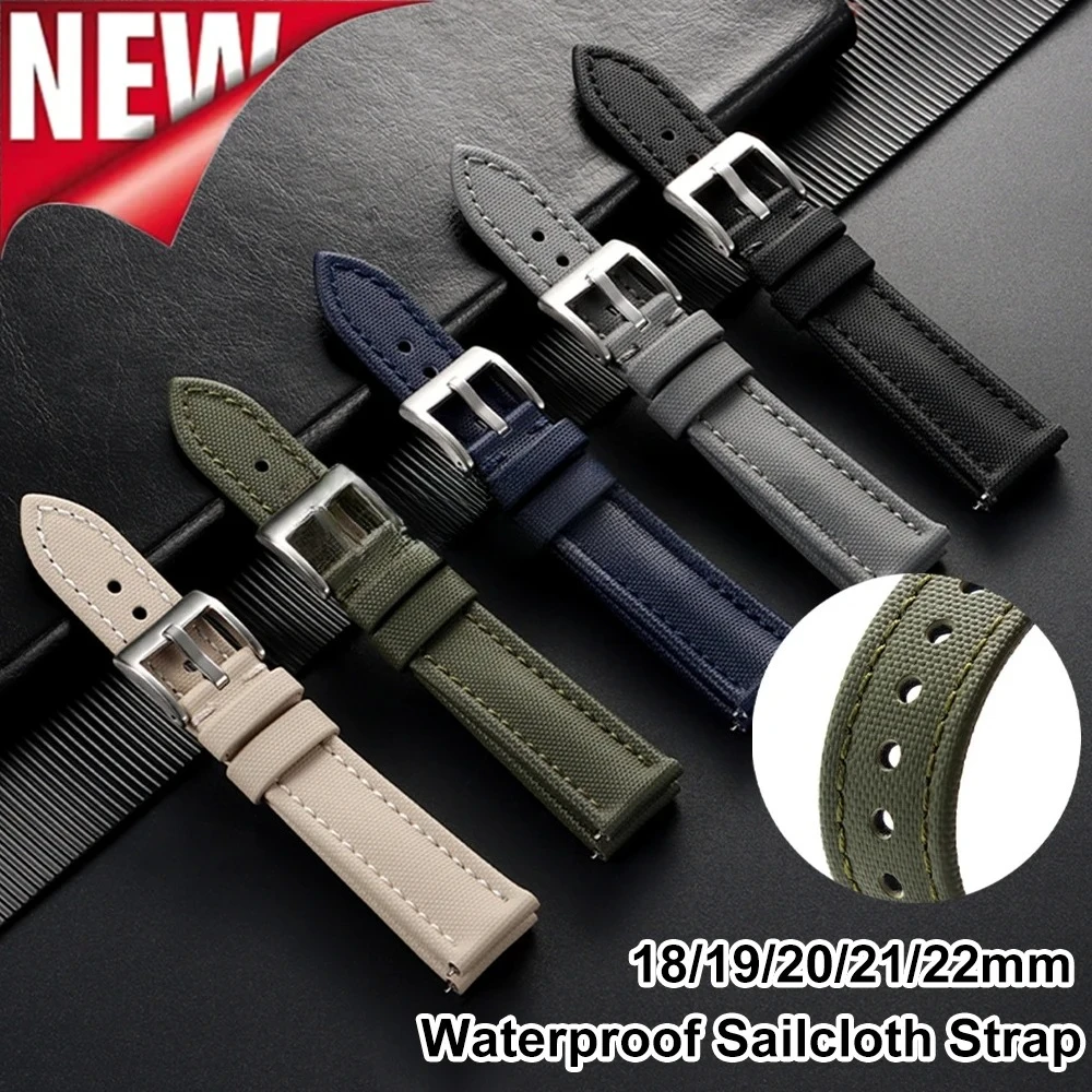 

Waterproof Sailcloth Watch Band Premium Sailcloth Strap 18mm 19mm 20mm 21mm 22mm Nylon Quick Release Bracelet Sport Wristbelt