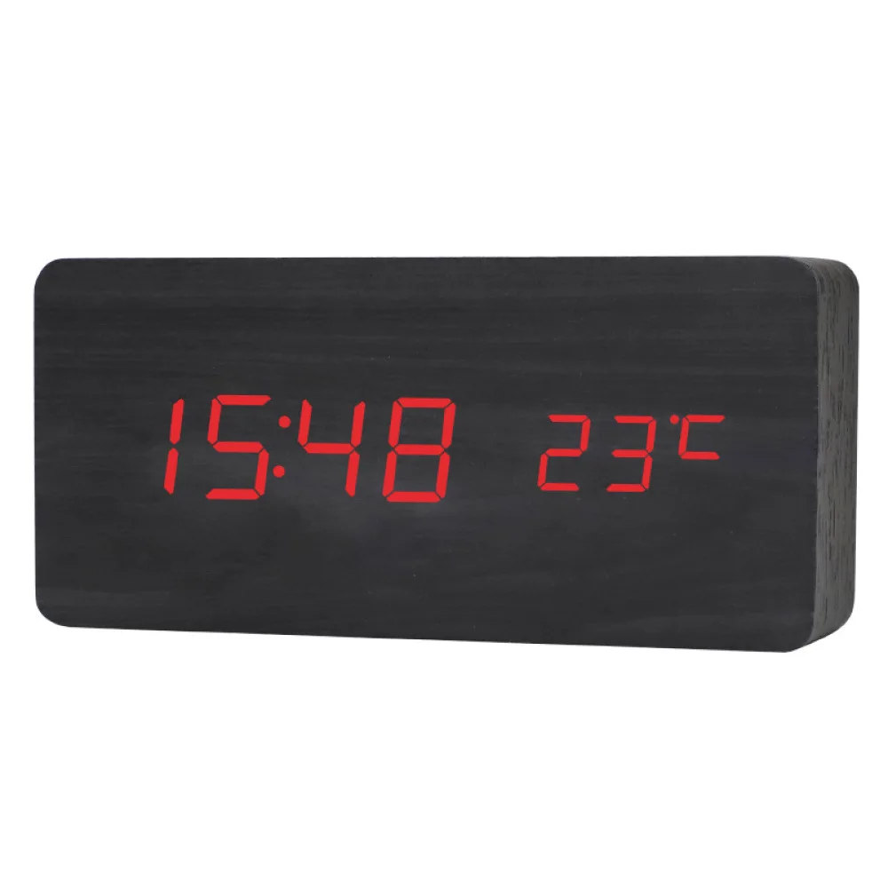 Creative Retro Wood LED Alarm Clock Silent Digital Table Clock Bedside Thermometer Calendar Home Ornament Decor Device