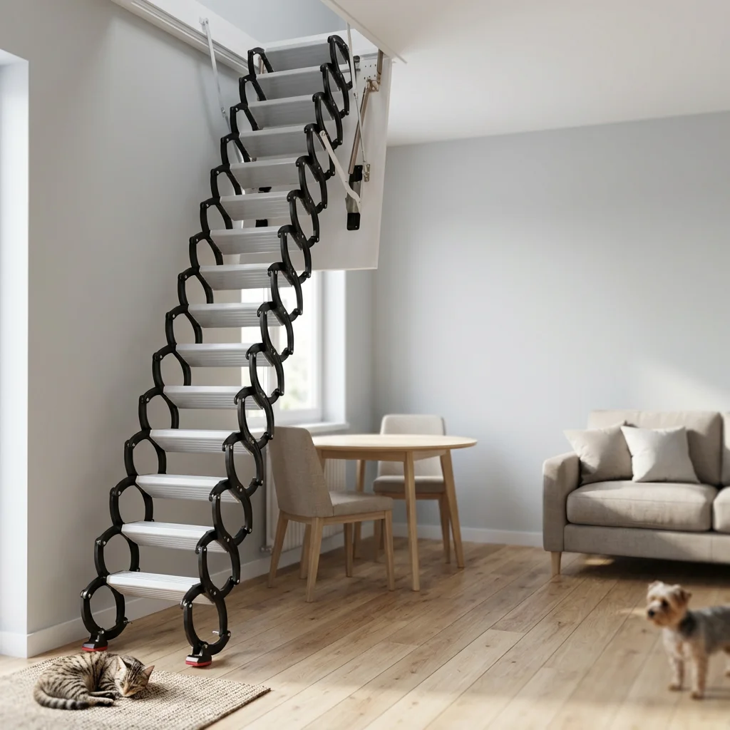 ！@Retractable Attic Side Staircase Concealed Wall-Mounted Staircase Manual Model Suitable for Home Garages
