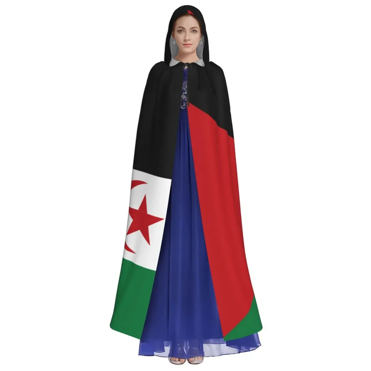 Western Sahara Flag Unisex Witch Party Reversible Hooded Adult Vampires Cape Cloak