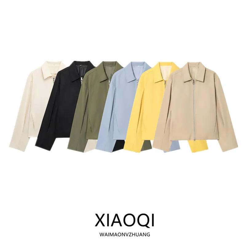 Spring 2025 Women's Fashion Commuter Pilot Jacket Coat Flip Collar Versatile Outerwear Warmth Zipper Closure Loose Fit Short