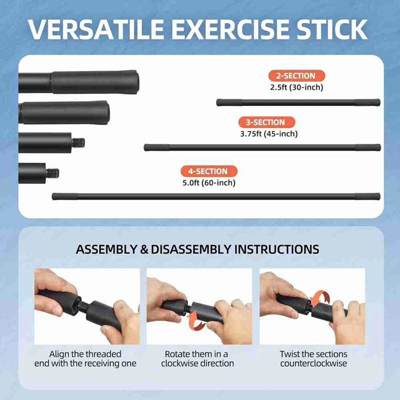 Yoga Stick 5 Ft Sturdy Steel Adjustable Stretching Stick for Mobility, Flexibility and Balance Versatile Exercise Stick-A10G