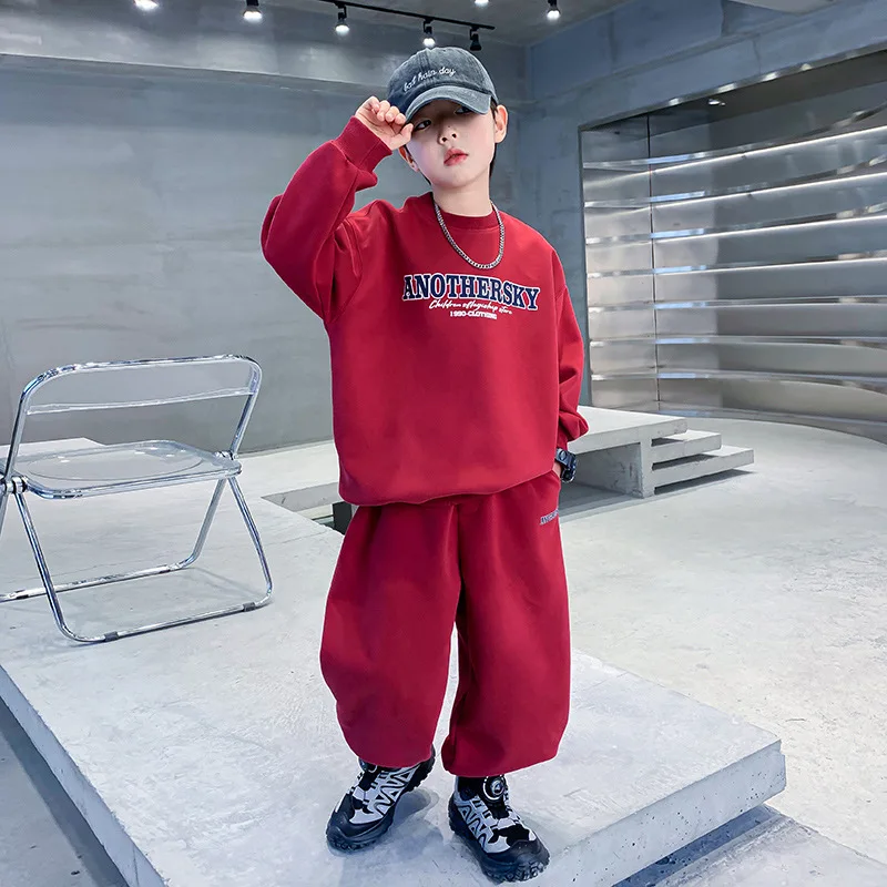 2024 Korean Spring Autumn Junior Boy Tracksuit Teenager Boy Alphabet Workout Sweatshirt+Trousers Sweatpants Set For Boys 4-12Yrs