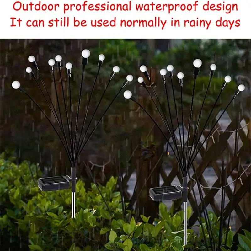 【NEW B63C】 1PCS 10 Head Solar Powered Firefly Lights, 10 LED Outdoor Waterproof Solar Swaying Garden Lights