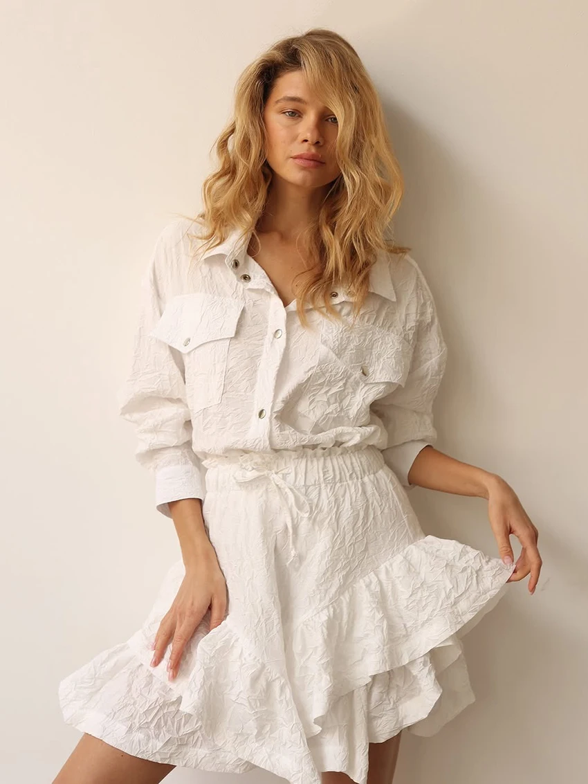 Marthaqiqi Loose Women Nightwear Suit Long Sleeve Nightgowns Turn-Down Collar Sleepwear Shorts Casual Ladies Nightie 2 Piece Set