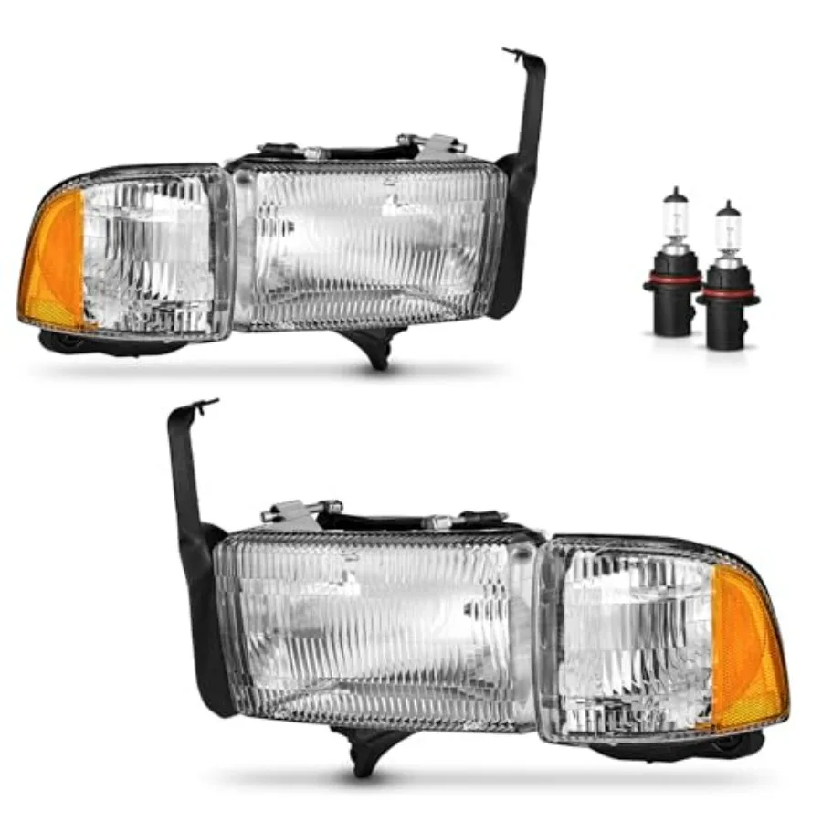 

Headlights Assembly for 1994-2001 Dodge Ram 1500 2500 3500 Pickup with Corner Parking Turn Signal Marker Lights Black High-Lume