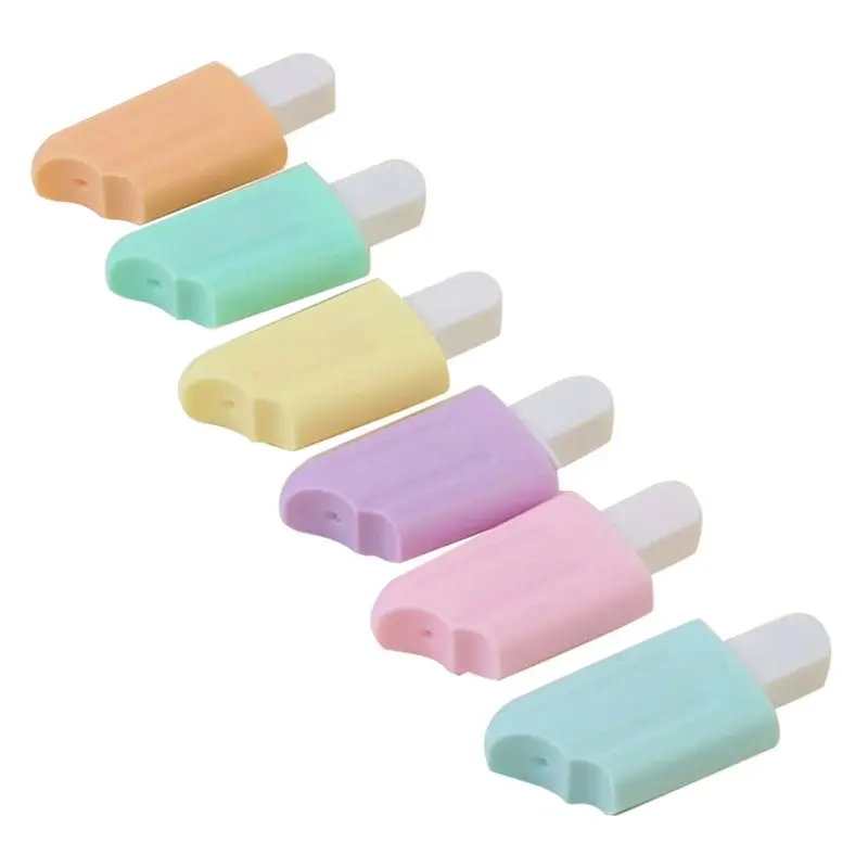 Ingenious-6 Piece Kawaii Highlighter Pens Neon Color Markers ABS Bright Drawing Pens, Cartoon Ice-Cream Shaped