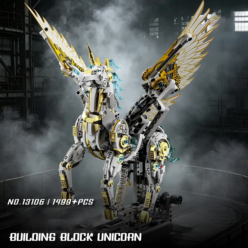 

13106 Mechanical Unicorn Building Blocks Steampunk Pegasus Movable Wings Light Up Technic Bricks DIY Toy Gift for Adults