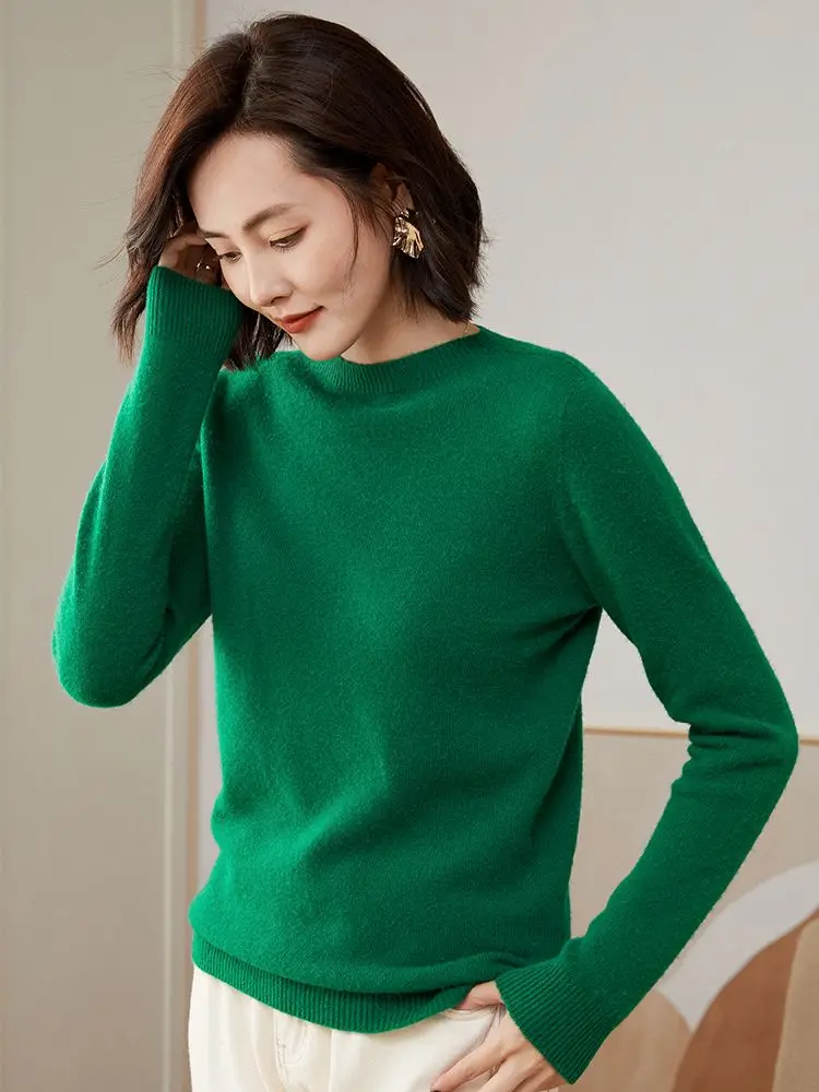 Addonee Autumn Winter Women O-Neck Sweater 100% Merino Wool Basic Bottoming Shirt Cashmere Knitted Pullover Female Clothing Tops