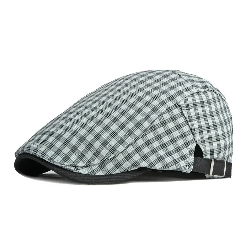 Four Seasons Fashion Cotton Plaid Newsboy Caps Men Flat Peaked Cap Women Painter Beret Hats 10