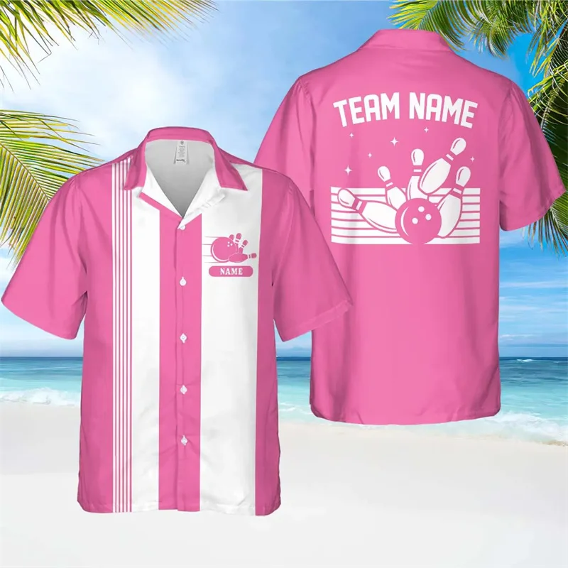 Summer Fashion Bowling Sport Shirts 3D Printed Custom TeamName Name Short Sleeve Popular Casual Oversized Top For Club