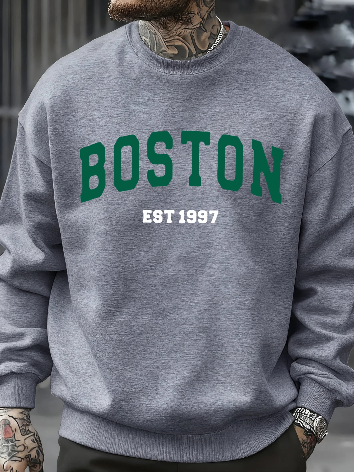 Boston Letter, schlichte Muster, Herren-Sweatshirt, modische, warme Pullover, lässige, übergroße, bequeme Streetwear, Herbst-Fleece-Kleidung. – Detail 15