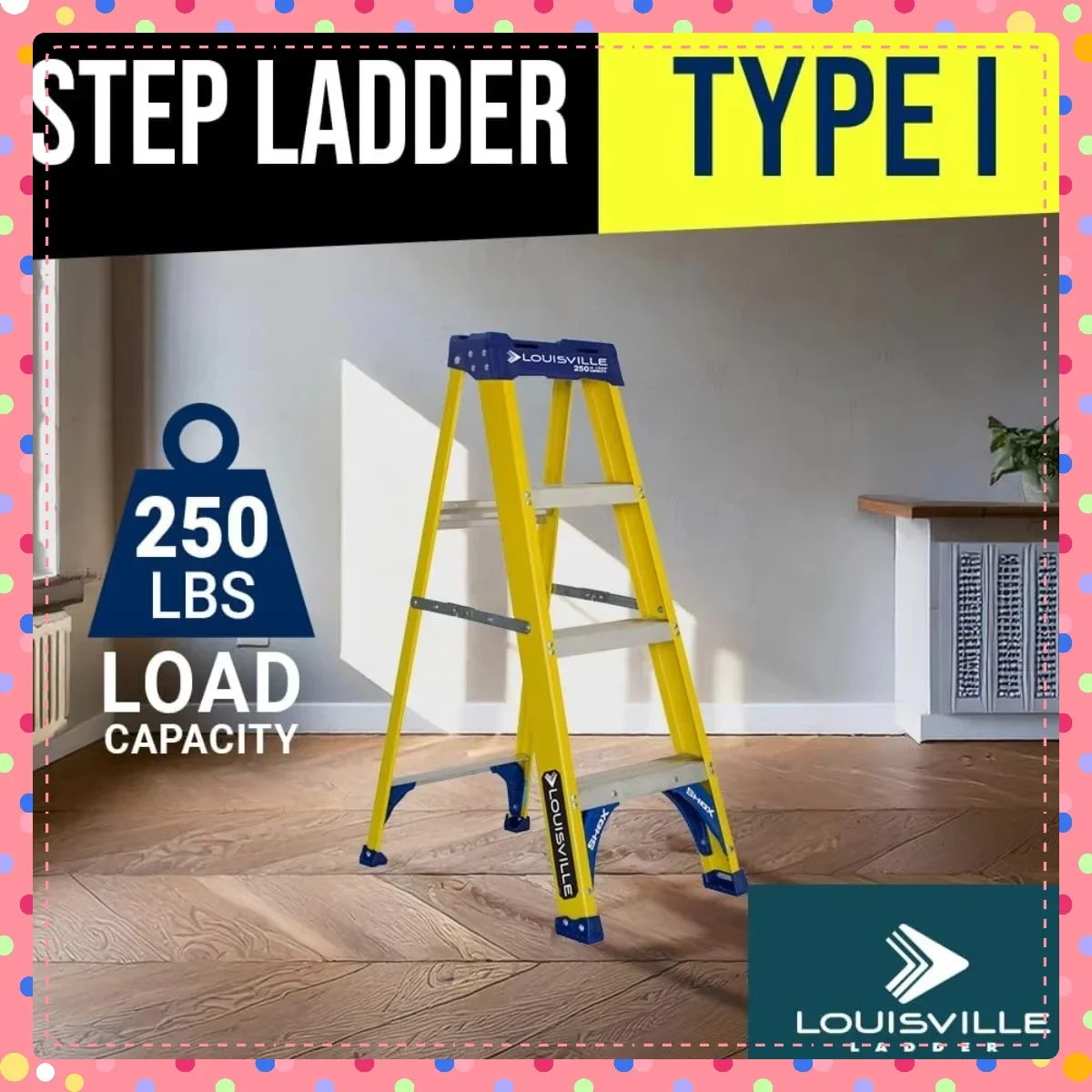 Escalera de fibra de vidrio de 5 pies de 250 lb, escalones no conductores y antideslizantes, para contratistas y electricistas