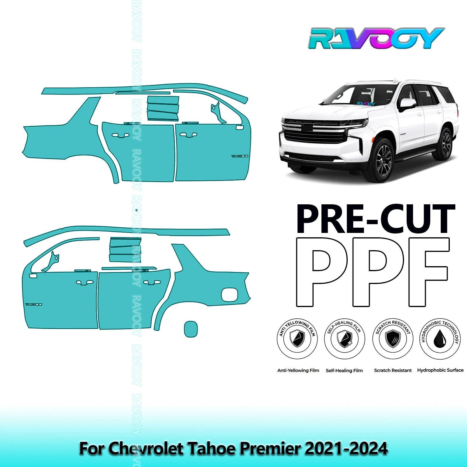 

For Chevrolet Tahoe Premier 2021-2024 8.5mil Clear Matte Pre-Cut PPF Door & A/B Pillar Kit TPU Paint Protection Film Set