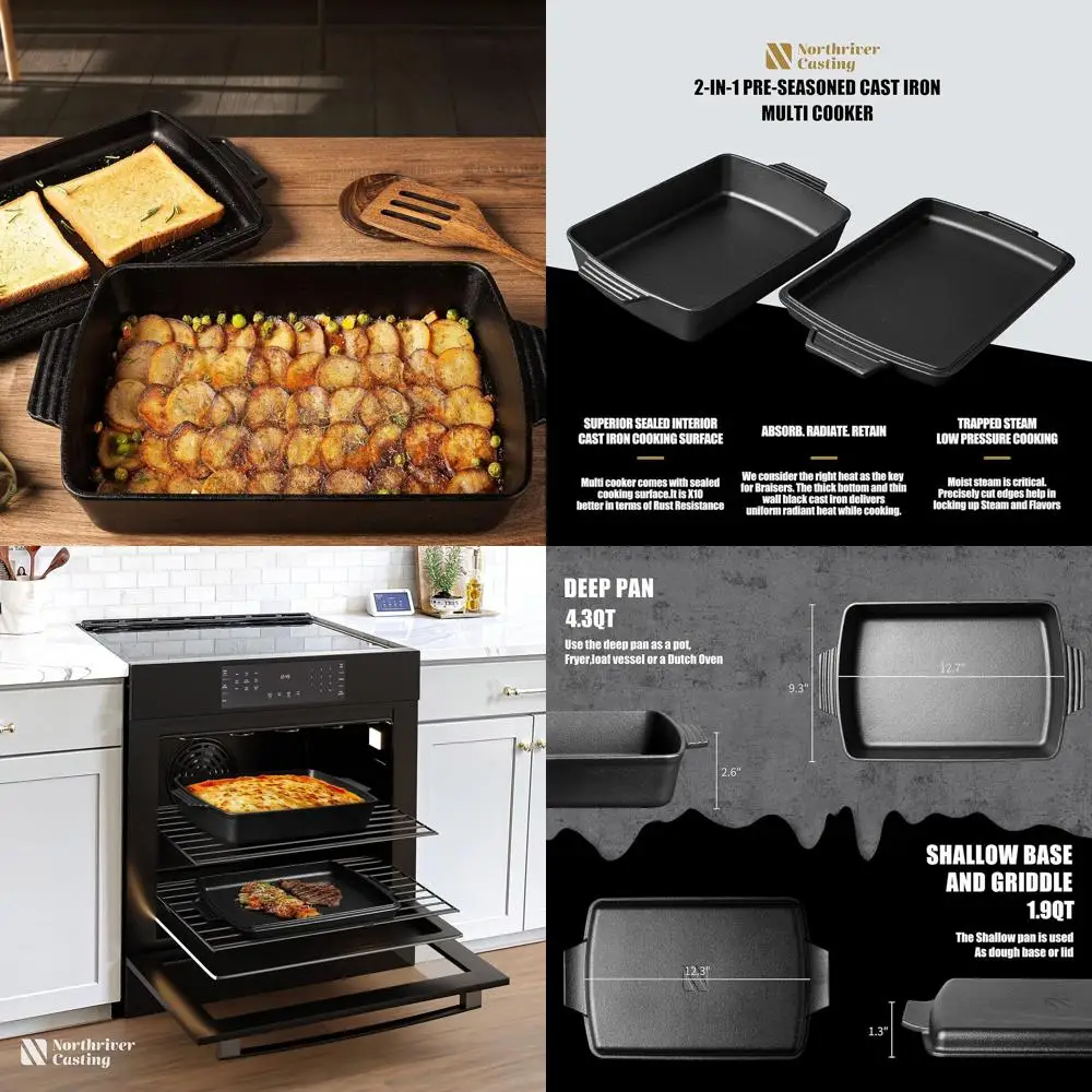 

2-in-1 Seasoned Cast Iron Dutch Oven, Skillet Lid, Casserole, Baking Pan, Griddle, 6 Quart, 9x13