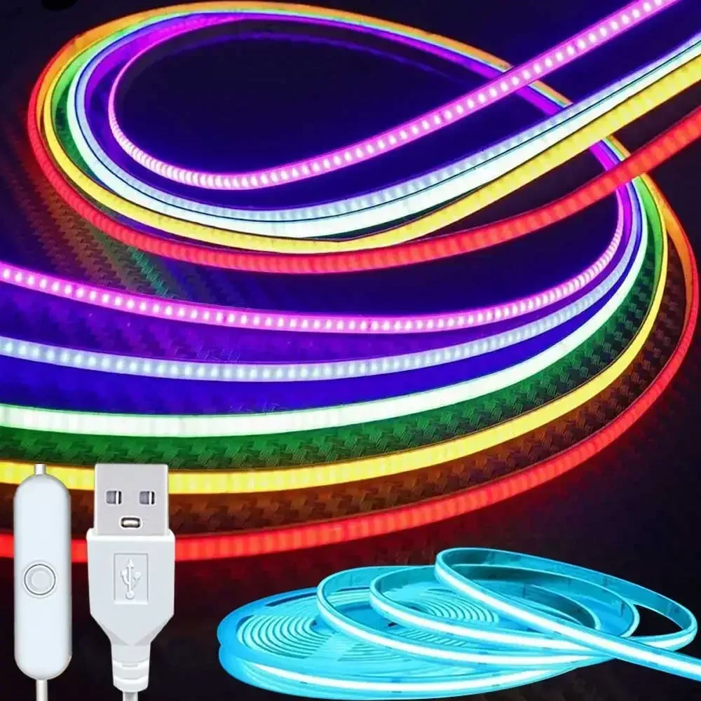 

USB COB Led Strip DC5V COB LED Tape Light Red Blue Green Pink Yellow Warm White Light 8MM High Density 400LEDs/m Linear Flexible