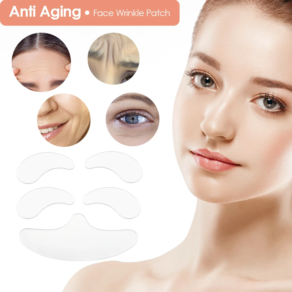 5 ชิ้นซิลิโคนกําจัดริ้วรอยสติกเกอร์ Anti - wrinkle Face หน้าผากสติกเกอร์ Face Lifting Care Patch Anti Aging Beauty เกินไป