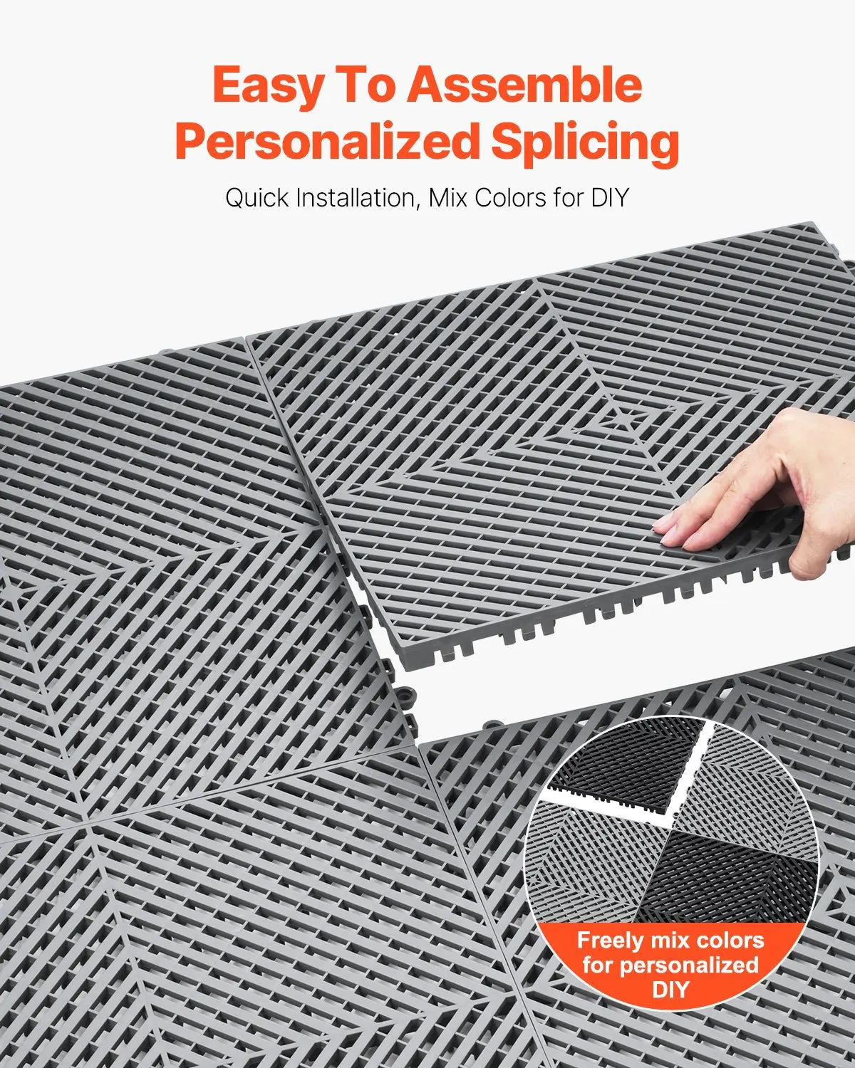 

Модульный дренажный мат с системой блокировки, 15,7 x 15,7 дюймов, 24 шт., противоскользящий, серый, из полипропилена