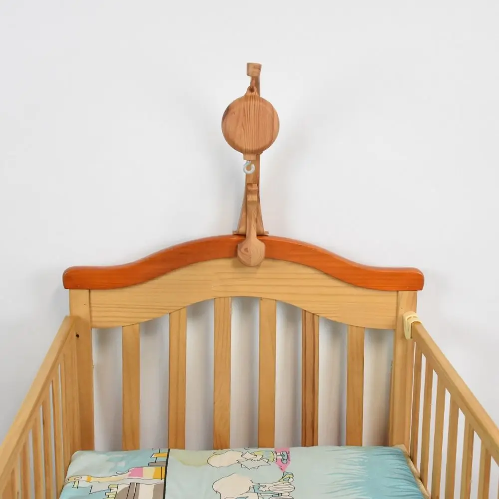 Rotatable Wood Grain Crib Mobile Plastic Faux Wood Bed Bell Foldable Adjustable Arm Crib Mobile Infant Bed