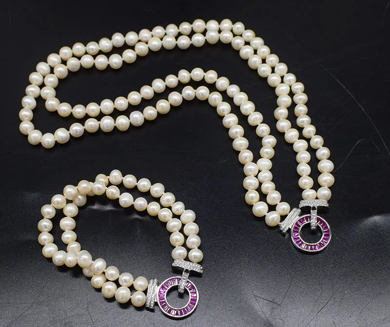 

Freshwater Pearl white round 8-9mm Layered Necklace Bracelet for woman's party jewelry nature beads