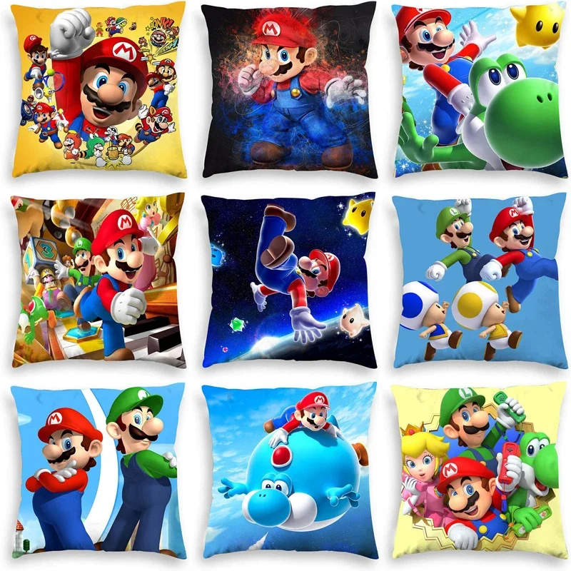 Super Mario Game Anime Figure Princess Peach Luigi Yoshi Plus Pillow Short Plush Throw Pillow Case for Children's Birthday Gifts