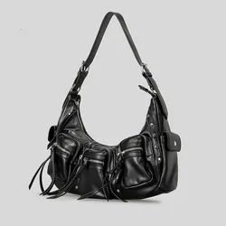 Y2K Spicy Girl Torba na jedno ramię Crossbody Vintage Washed Leather Miękka skórzana torba motocyklowa Torba o dużej pojemności