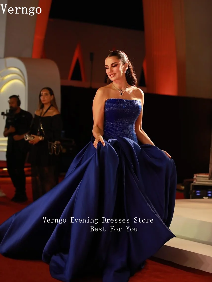 Verngo Dark Satin Evening Dress Strapless A Line Prom Party Gowns Celebrity Women Saudi Arabia Fomal Occasion Dress Customized