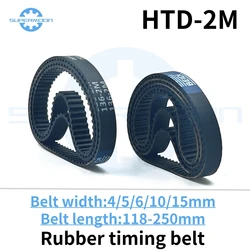 HTD 2M Rubber Timing Belt Width 4-15mm Length 118 120 126 130 136 142 158 166 176 178 182 194 208 218 250mm 142-2M  Sweeper Belt