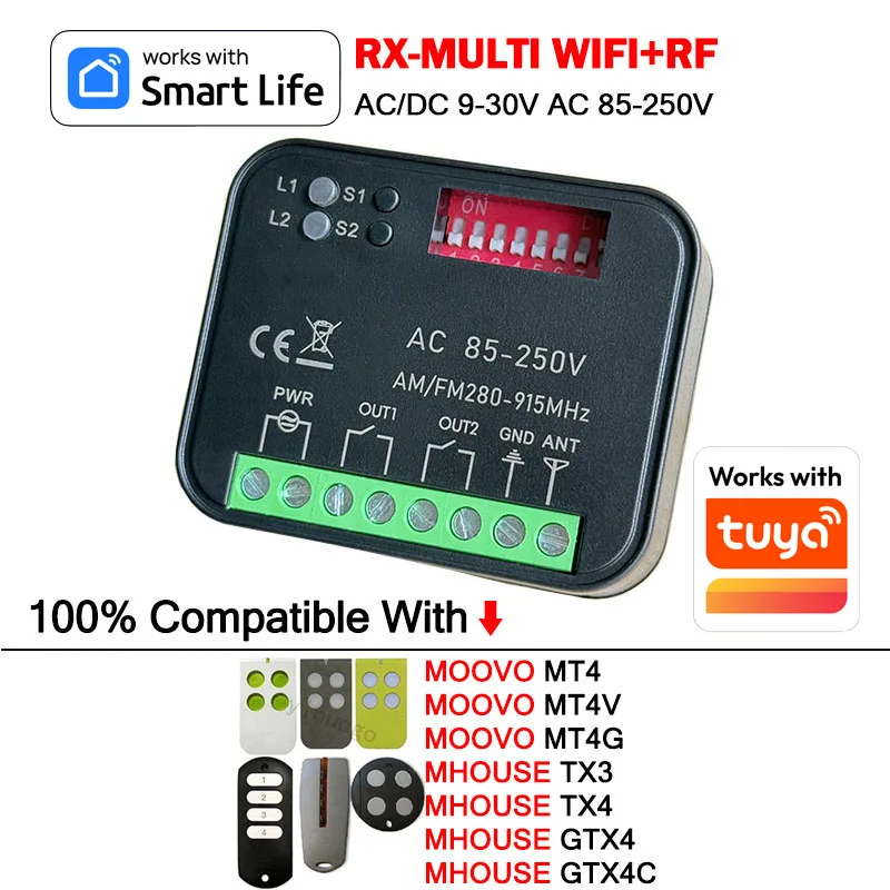Work With Tuya WiFi RX MULTI Receiver for MHOUSE TX4 GTX4 GTX4C MOOVO MT4 MT4V MT4G Garage Remote Control / Garage Door Opener