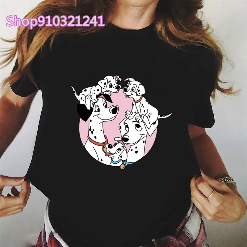 Cute Puppies T Shirt Women Funny Lady T-shirt Kawaii Girls Tshirt 101 Dalmatians Cartoon Graphic Tops Female Tee Shirt