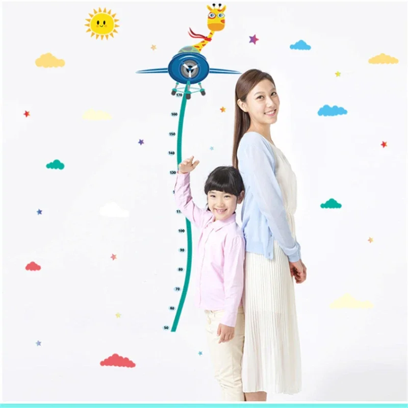 Cute Spaceship Deer Bending Height Chart Wall Stickers  For Kids Room Bedroom Height Growth Meter Sticker 50*70cm