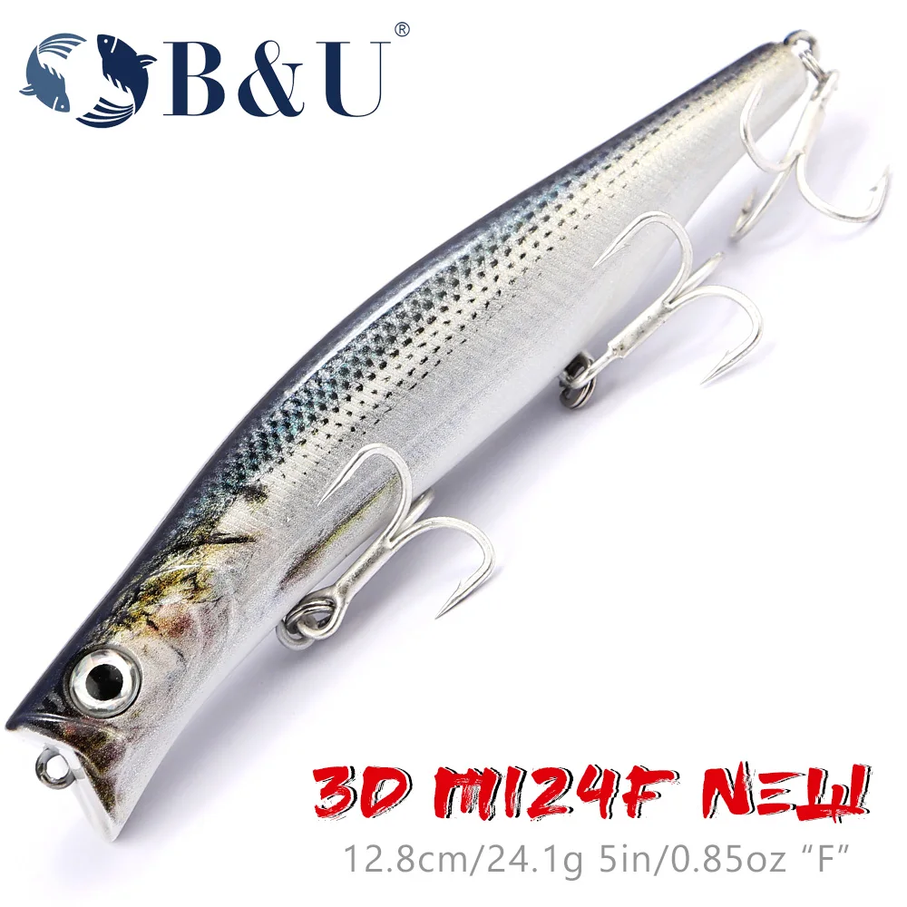 

B&U 124mm Minnow Hard Lure Seabass Floating Wobbler Hard Bait Jerk Fishing Lure Weight Transfer Long Casting Hooks