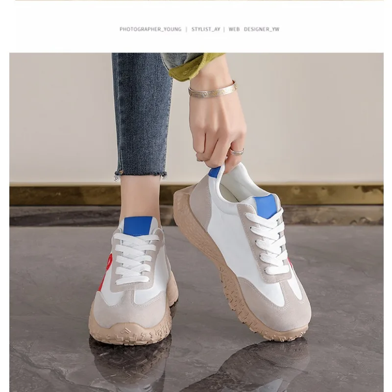 

Women Thick Sole German Trainers 2026 Spring Hidden Heel Casual Student Sports Travel White Sneakers