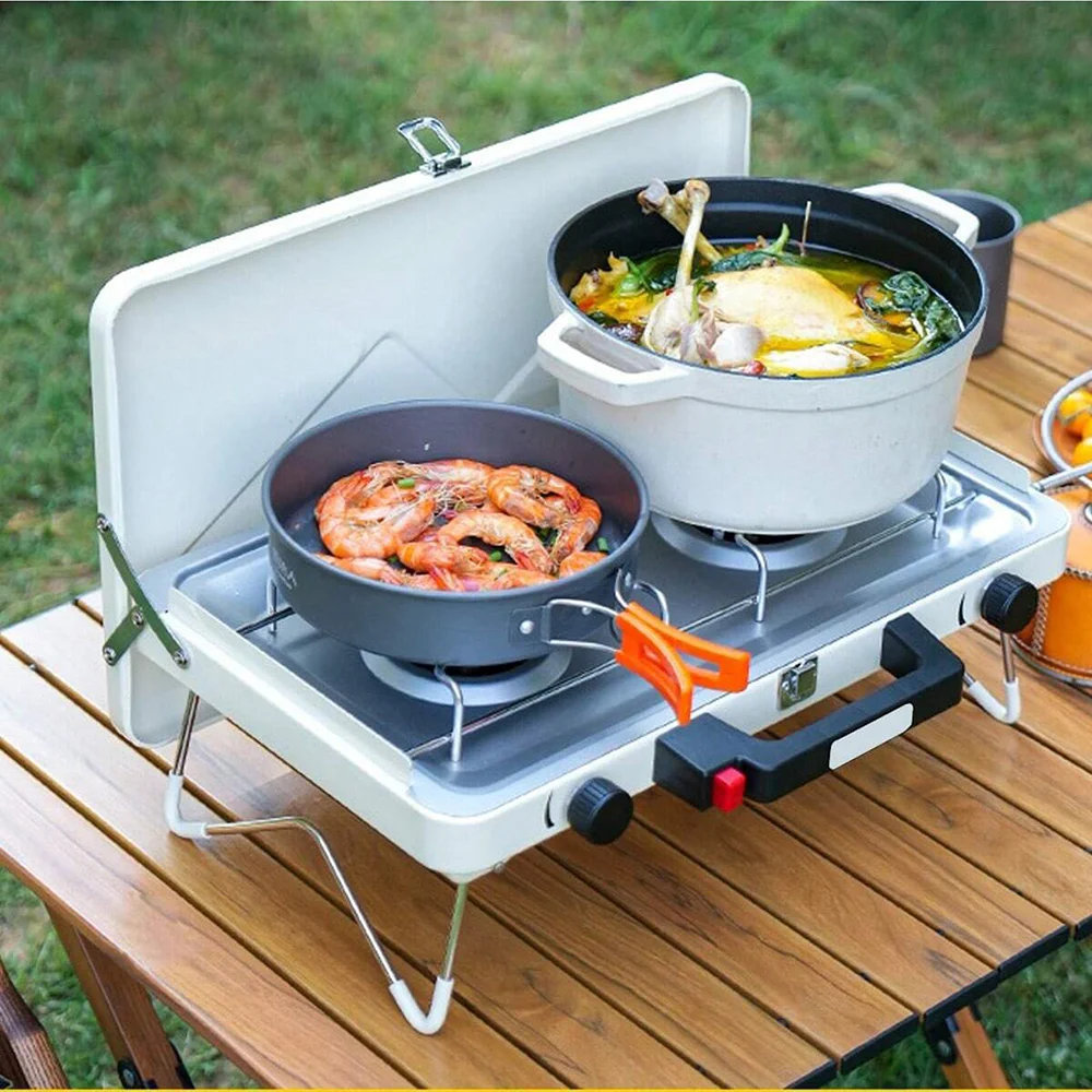 

Card type stove outdoor portable outdoor cookware camping card type gas dual stove windproof design convenient to carry