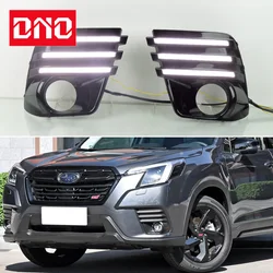 Car LED DRL Daylights For Subaru Forester 2022 2023 2024 Yellow Turn Signal Daytime Running Headlamps Auto Driving Lamp Foglamps