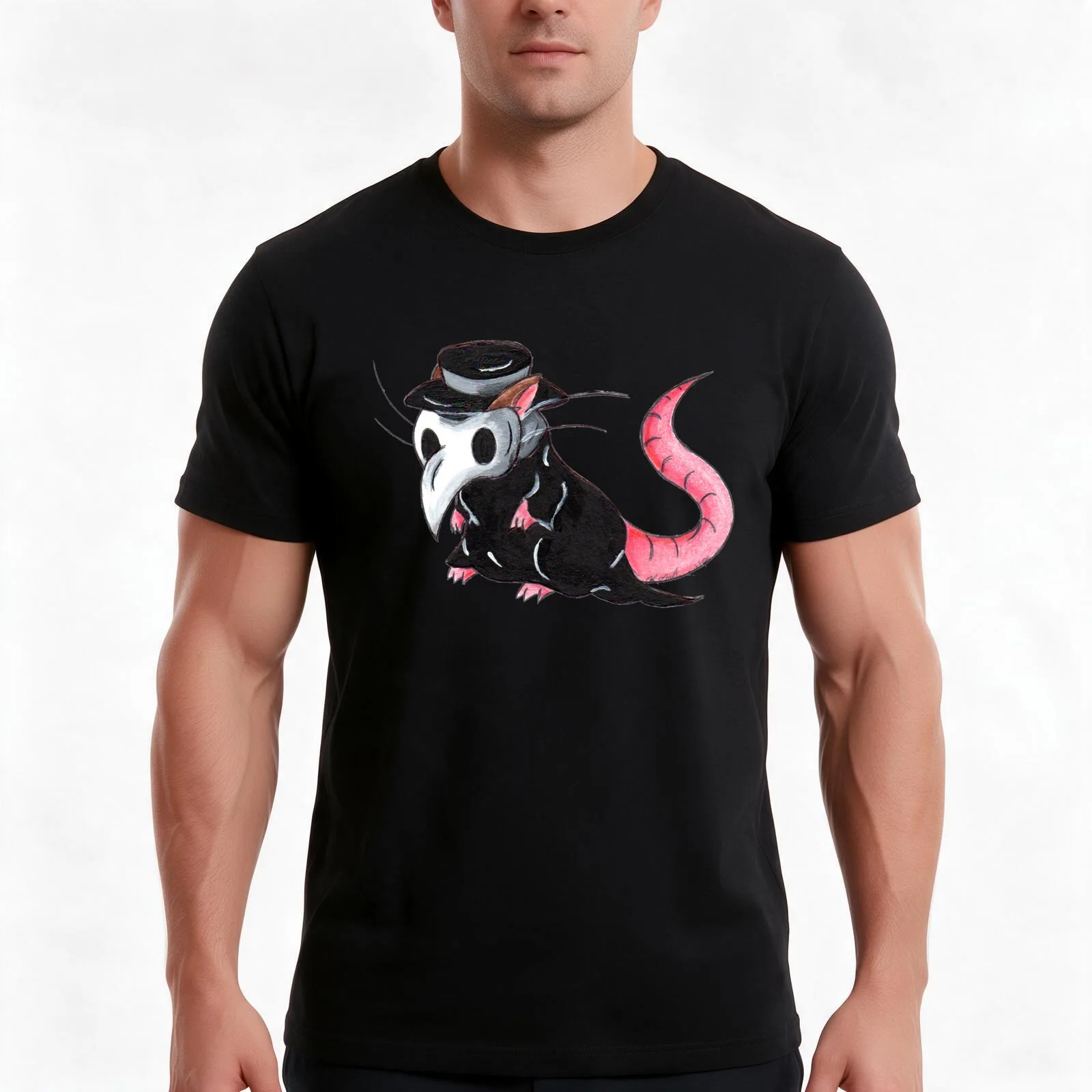 Plague Rat T-Shirt, Summer Casual Cotton Tee, Oversized Streetwear Tops, Vintage Graphic Print, Loose Fit Short Sleeve
