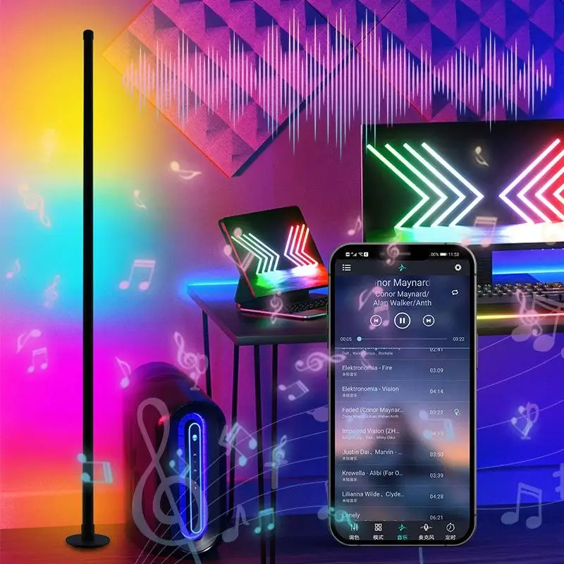 

Игровой торшер с синхронизацией музыки, современный 16-миллионный меняющий цвет, стоячий светильник для спальни, гостиной