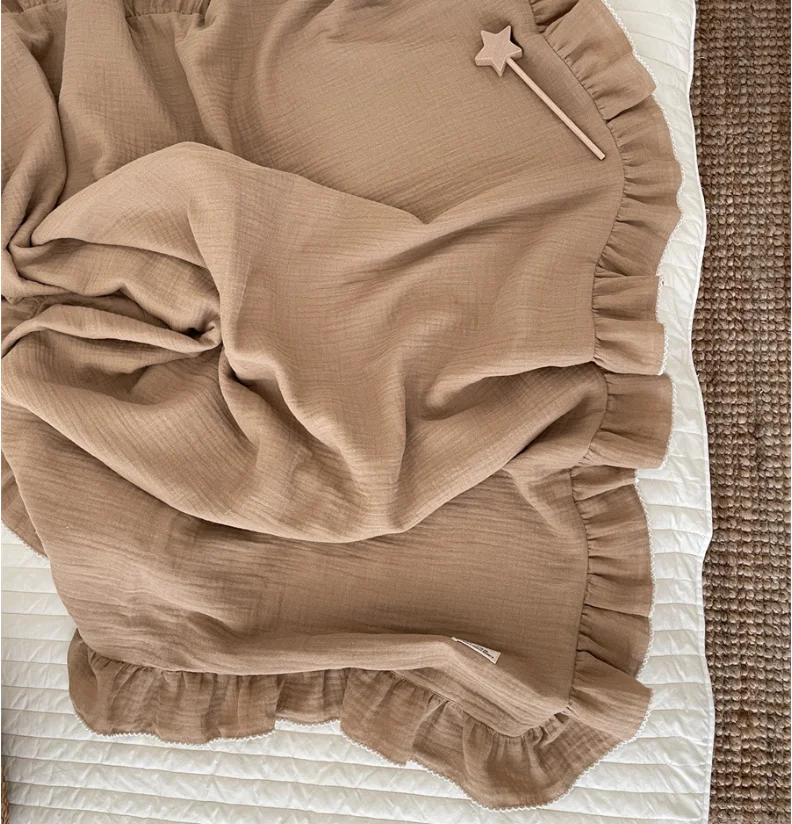 INS Ruffled Muslin Baby Swaddle Blankets for New Born Infant Bedding Organic Baby Accessories Newborn Receive Blanket Cotton