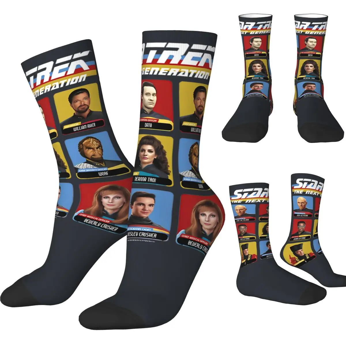 S-Stars Treks Socks Nexts Generation Portrait جوارب الموضة الشتاء مكافحة العرق الرجال الجوارب عالية الجودة المطبوعة سكيت جورب