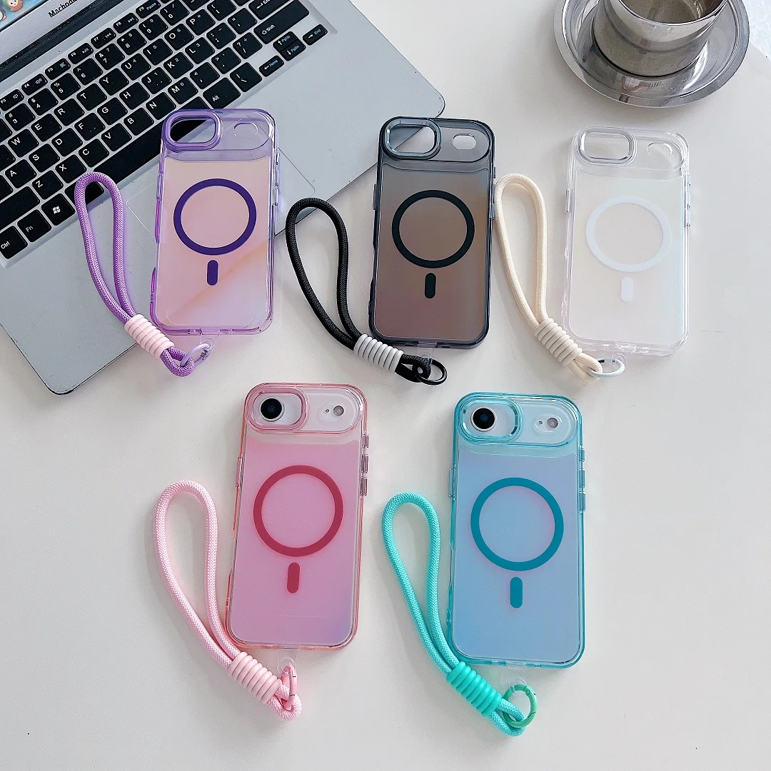 

High Quality Anti Yellow Hanging Rope Discolor Case For iPhone 17 16 15 14 13 12 Pro Max Strong Magnetic Wireless Charge Cover