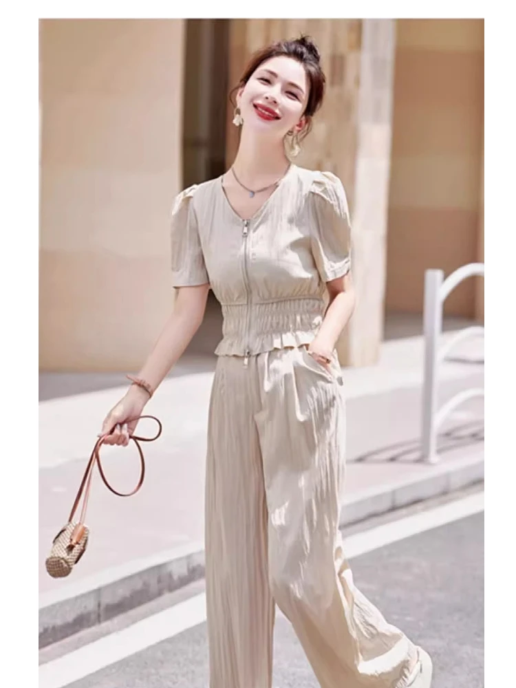 

2 Piece Sets Womens Outfits Spring Blouse Women Shirt Long Sleeve High Waist Pants Wide Leg Womens Trousers Two Piece Set Formal