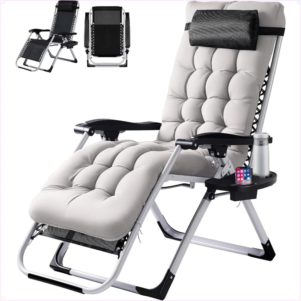 

Кресло-реклайнер с эффектом невесомости, складное кресло для отдыха с отсоединяемой подушкой и подносом, кресло для газона.