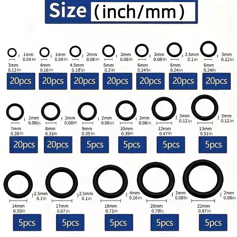 225Pcs Air Conditioning O Ring Kit Assortment Set 18 Size O-Type Sealing Rubber Ring Rubber Accessories Maintenance  ﻿