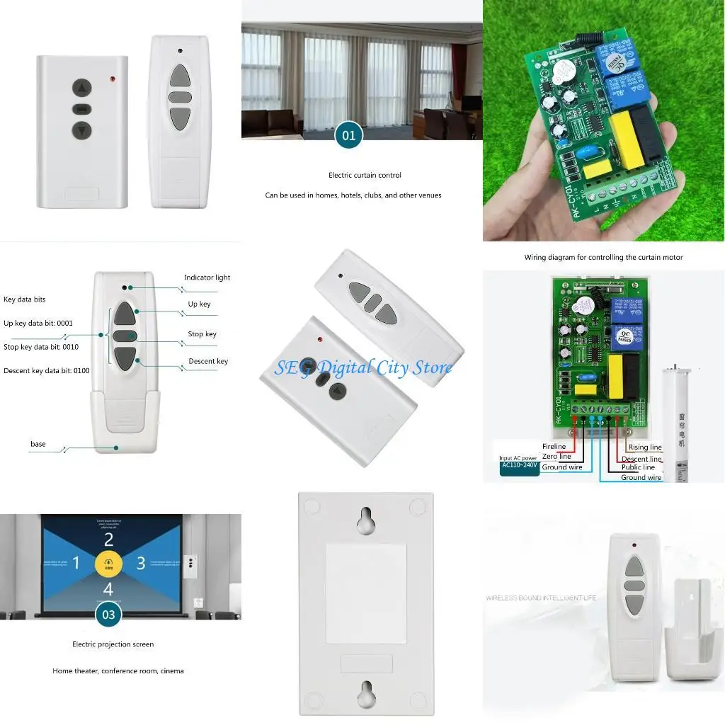 

U75B Wireless Roller Shutter Controller Set Electric Curtain Switches with Remote Control 315/433MHz for Garage Door
