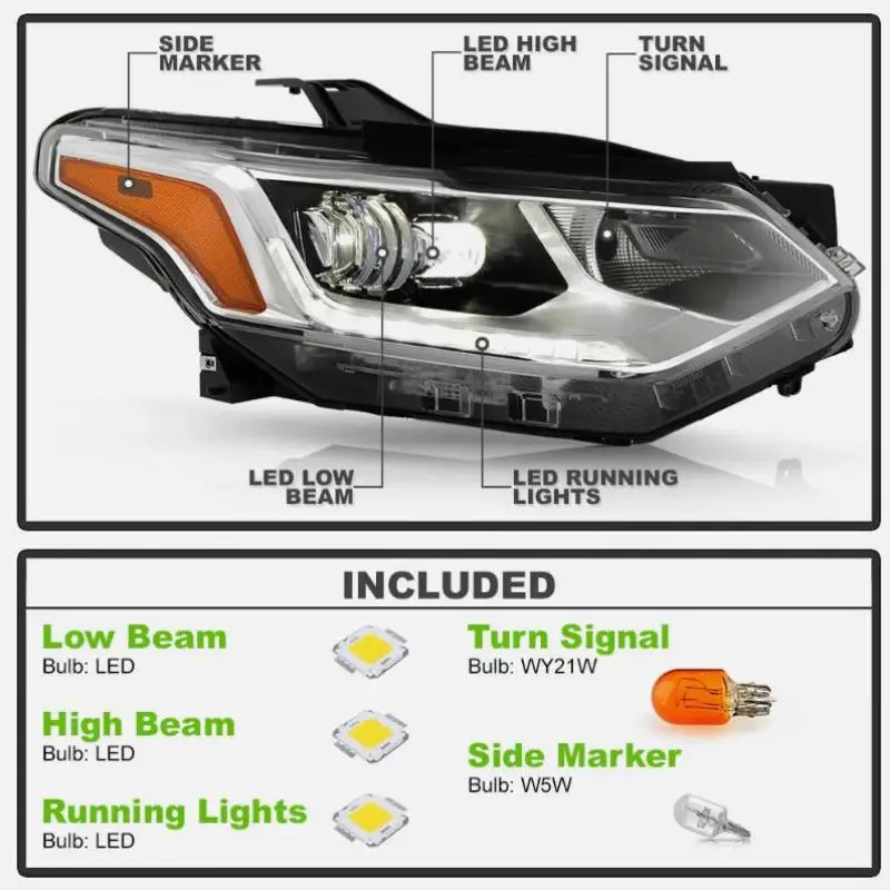 LED Headlight Assembly For Chevrolet Traverse 2018 2019 2020 2021 Full LED Type w/ DRL Hi/Lo Beam Headlamp Turn Signal